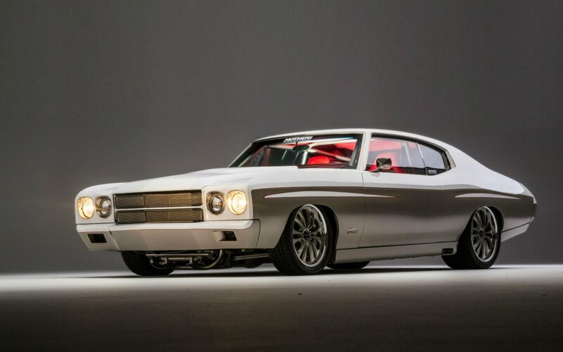 White Classic Muscle Car — Dramatic, Photograph, Red Interior, Custom Wheels