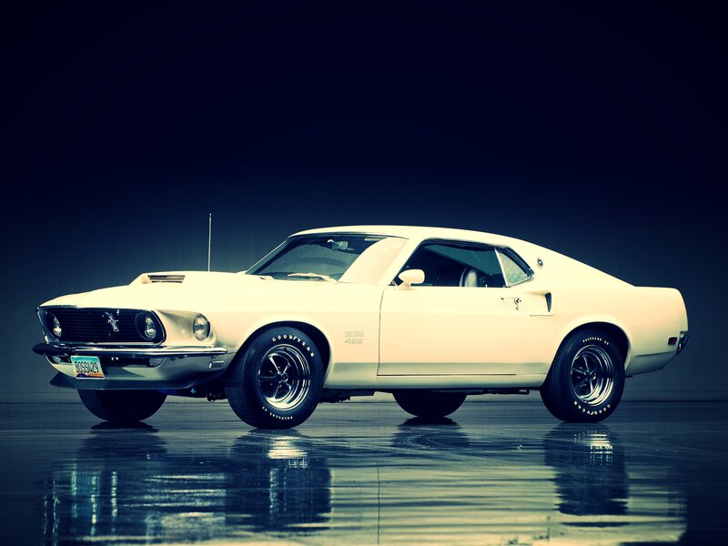White Classic Muscle Car — Dramatic, Photograph, Tires