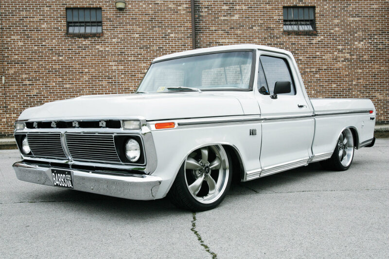 White Classic Pickup Truck — Calm, Afternoon, Photograph, Brick Building