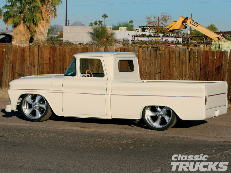 White Classic Pickup Truck — Calm, Afternoon, Photograph, Palm Tree