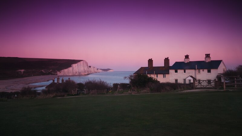 White Cliffs at Dusk — Purple, Serene, Sunset