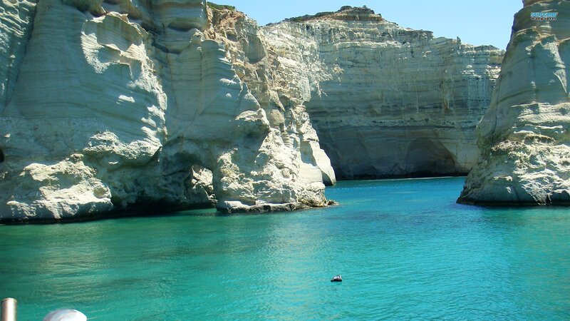 White Cliffs by Sea — Blue, Serene, Afternoon, Photograph, Boat