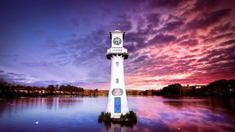 White Clock Tower — Purple