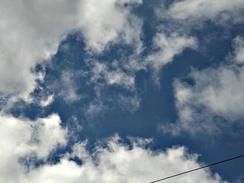 White Clouds in Blue Sky — Calm, Afternoon, Photograph, Wire