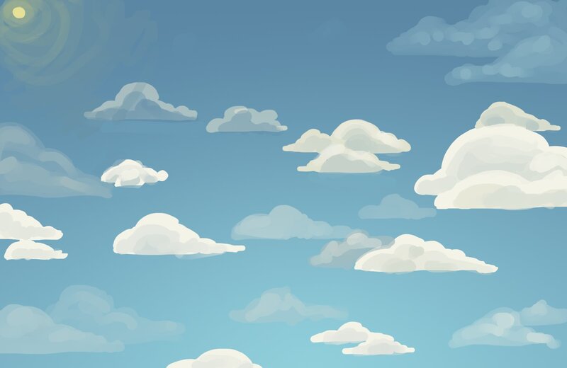 White Clouds in Blue Sky — Serene, Morning, Illustration, Sun