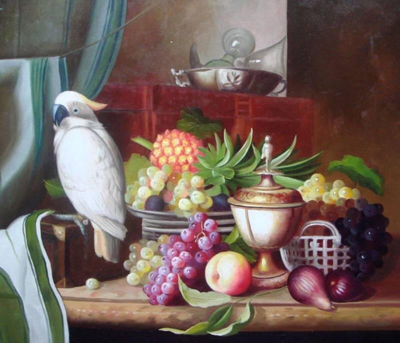 White Cockatoo with Fruit — Brown