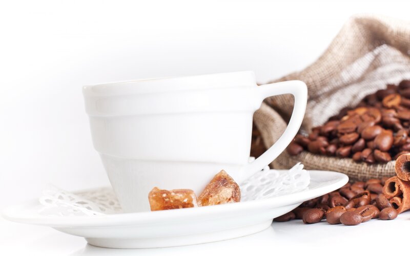 White Coffee Cup — Calm, Photograph, Coffee Beans
