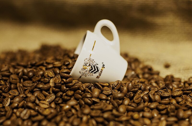 White Coffee Cup in Beans