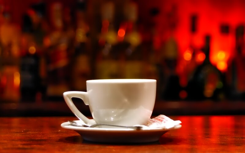 White Coffee Cup on Table — Red
