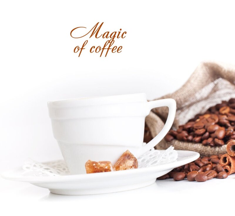 White Coffee Cup — Serene, Photograph, Coffee Beans