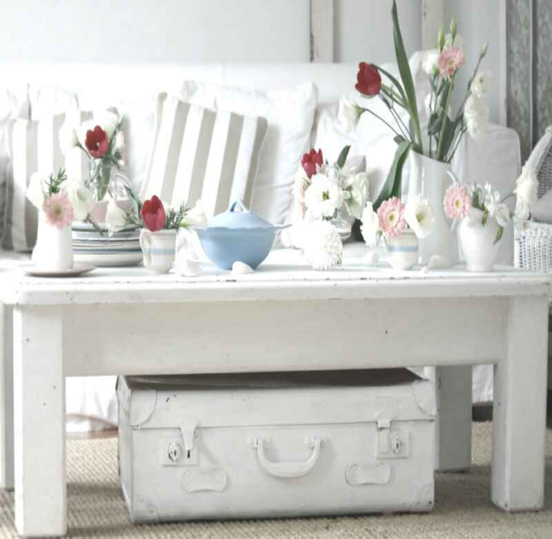 White Coffee Table with Flowers