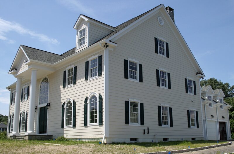 White Colonial House — Serene, Afternoon, Photograph, Windows