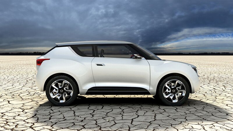 White Concept Car — Dramatic, 3d Render, Cracked Ground, Cloudy Sky
