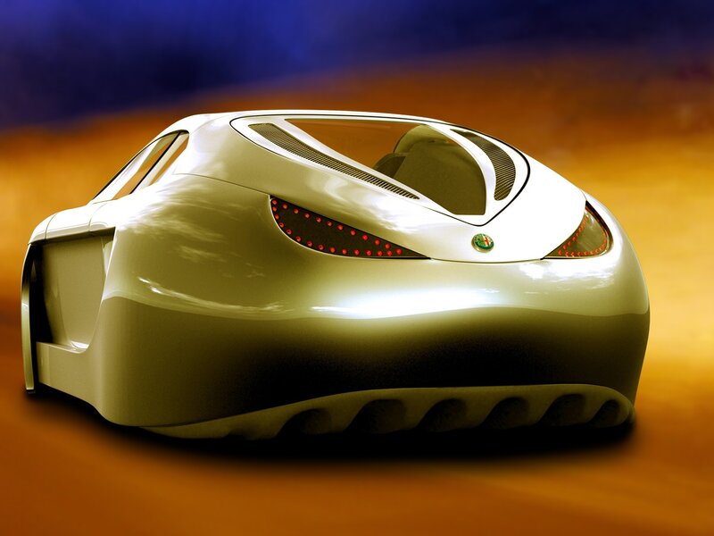 White Concept Car — Dramatic, 3d Render, Red Lights