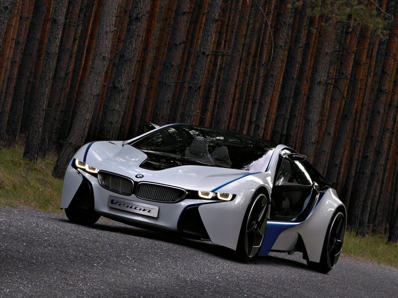 White Concept Car — Dramatic, Photograph, Forest, Road, Trees