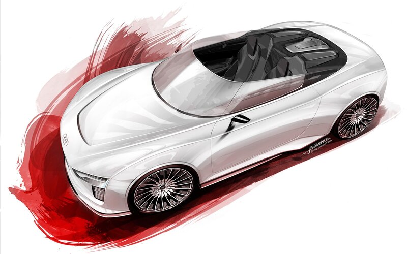 White Concept Car — Dynamic, Illustration, Red Paint Stroke