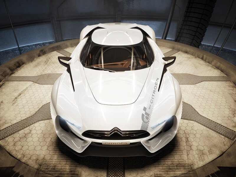 White Concept Car — Futuristic, 3d Render, Hexagonal Floor
