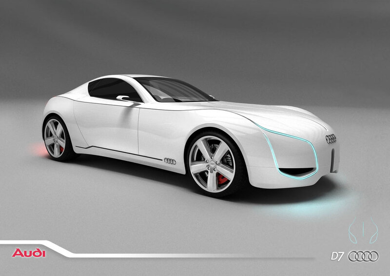 White Concept Car — Futuristic, 3d Render, Logo