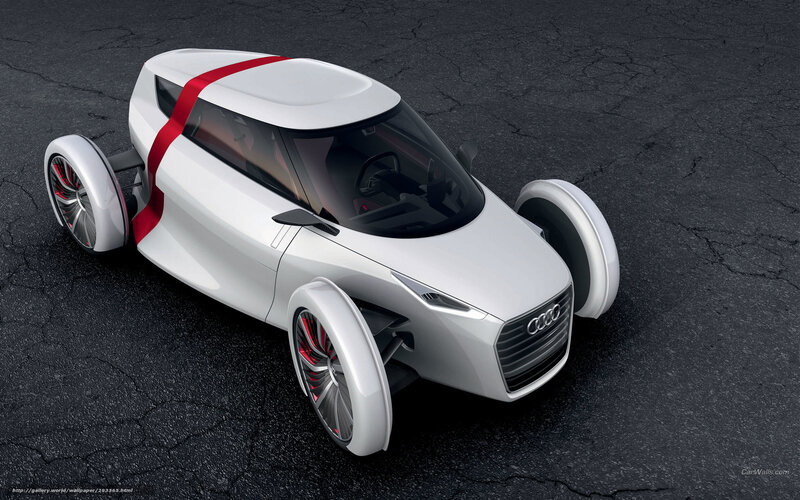 White Concept Car — Futuristic, 3d Render, Red Stripe, Cracked Pavement