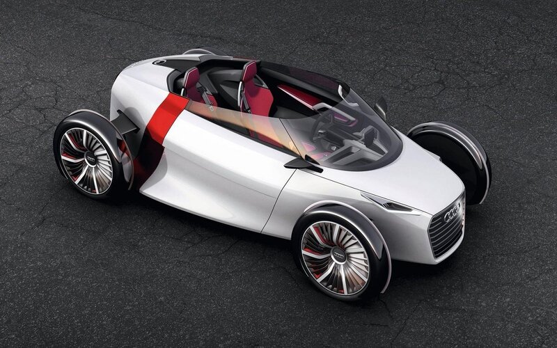 White Concept Car — Futuristic, 3d Render, Red Stripe, Open Cockpit