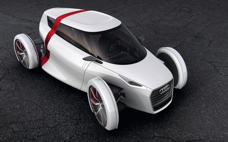 White Concept Car — Futuristic, 3d Render, Red Stripe