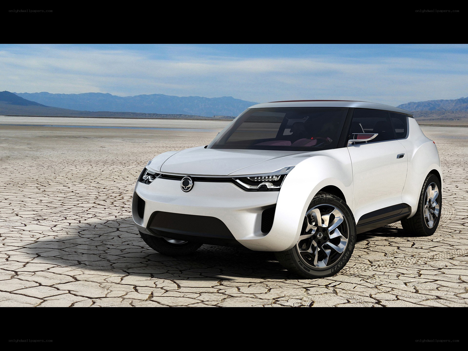 White concept car in desert