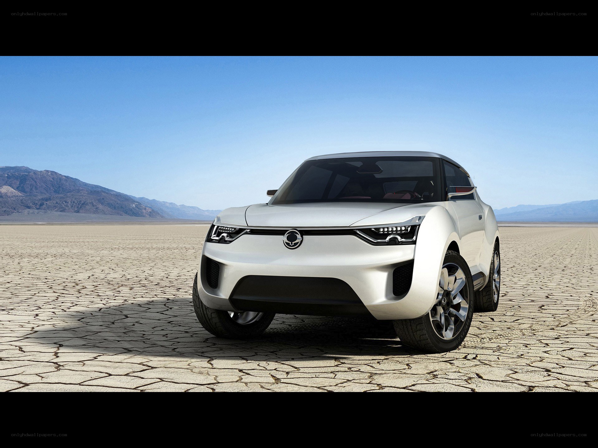 White concept car in desert