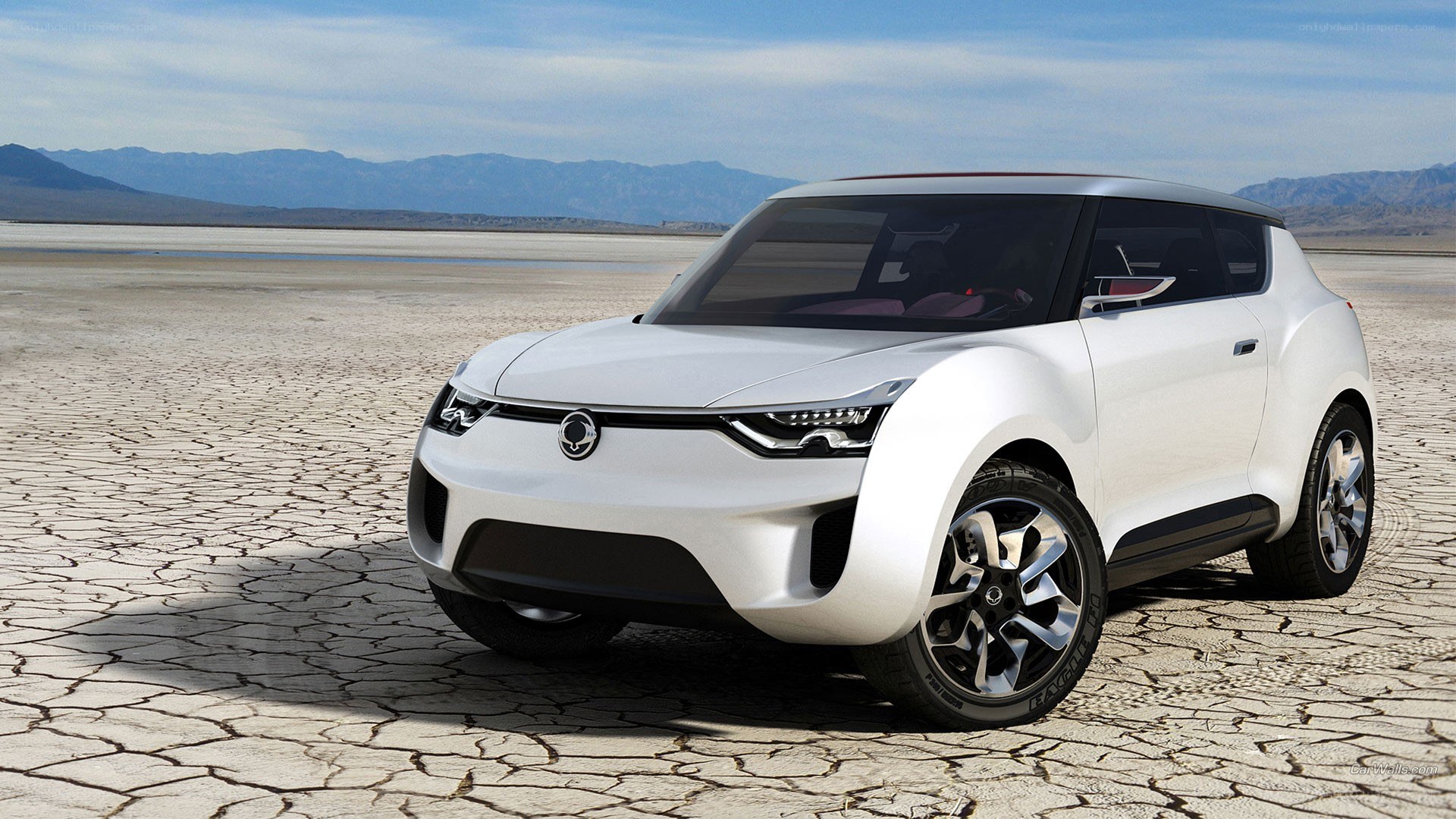 white concept car in desert