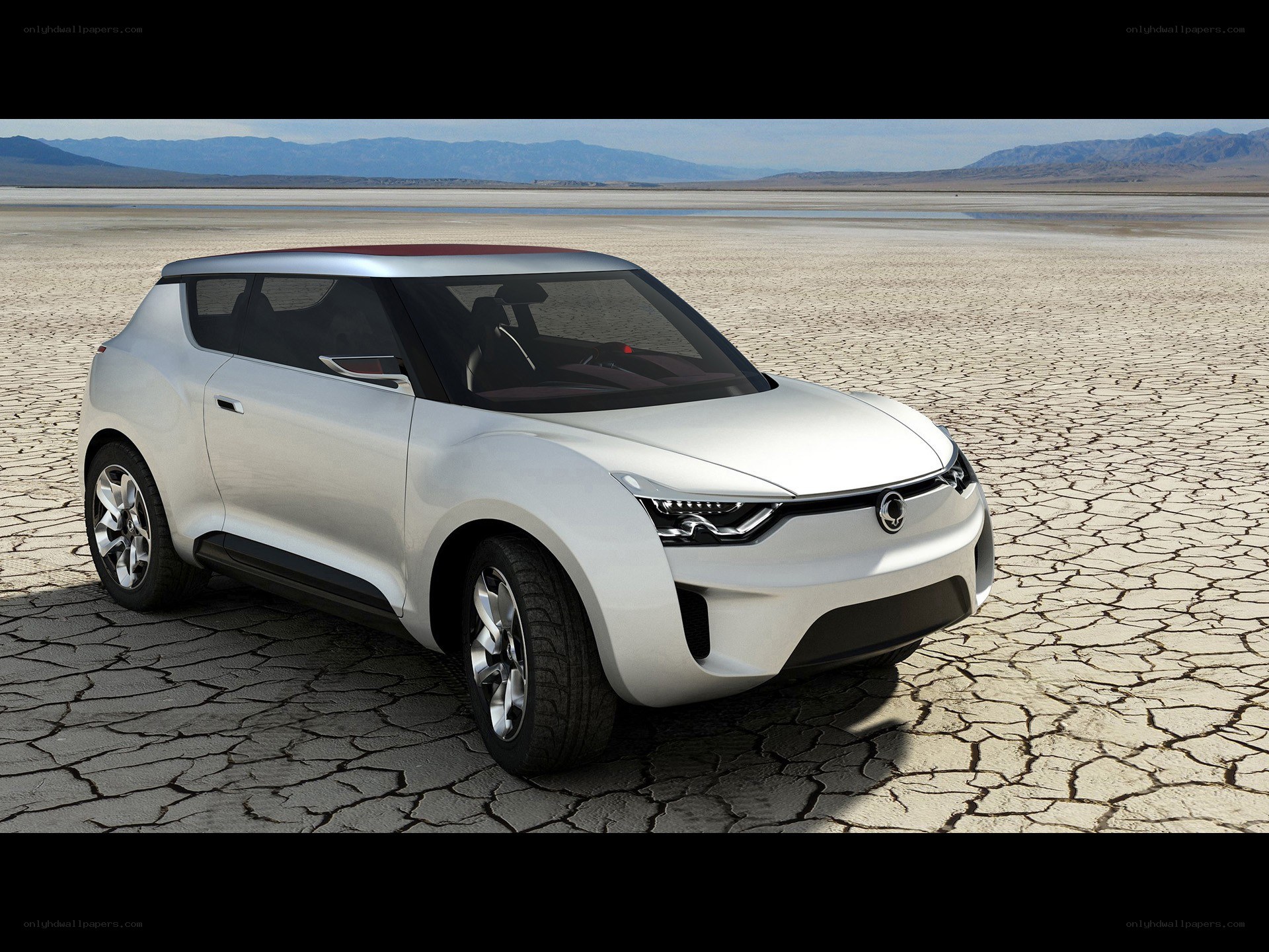 White concept car in desert