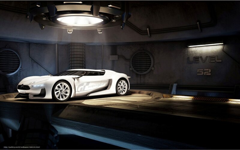 White concept car in futuristic garage