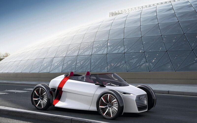 White Concept Car — Modern, Afternoon, 3d Render, Building