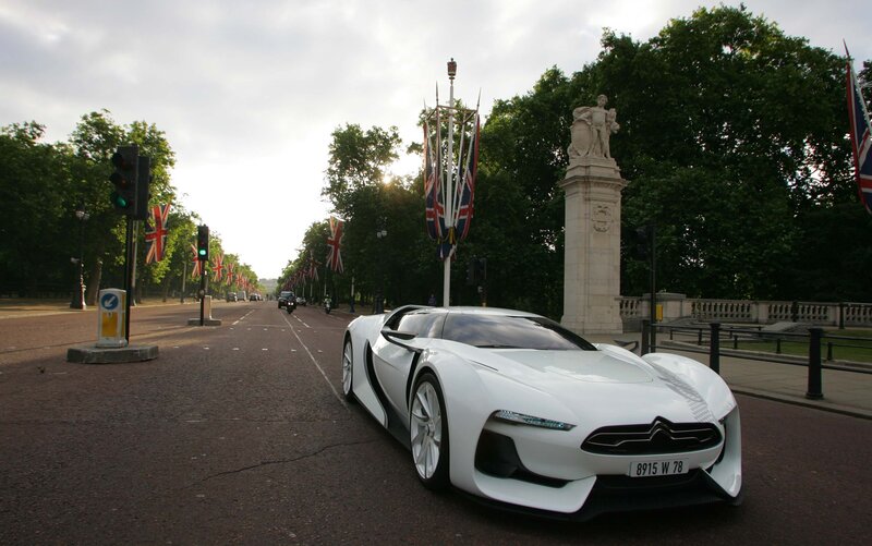 White concept car on a city street