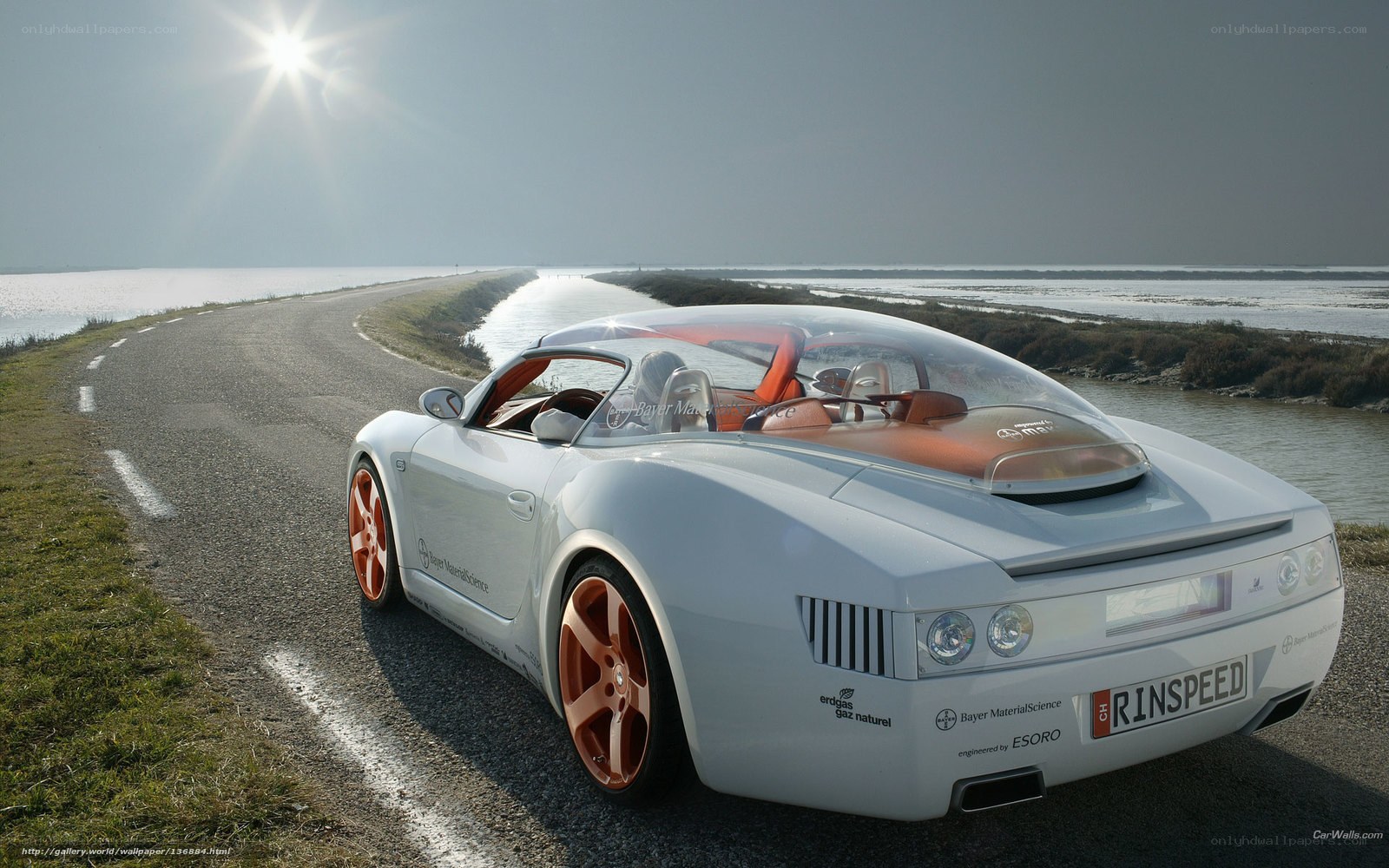 White concept car on coastal road