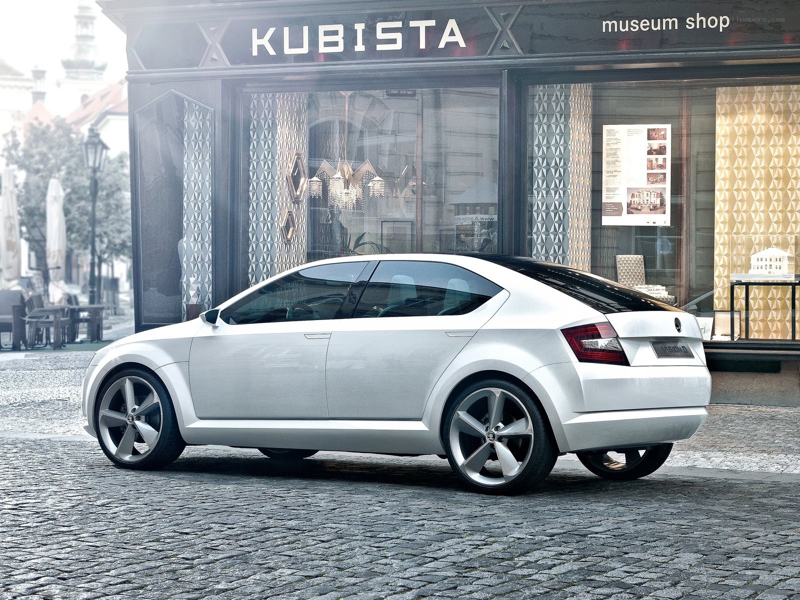 White concept car on cobblestones