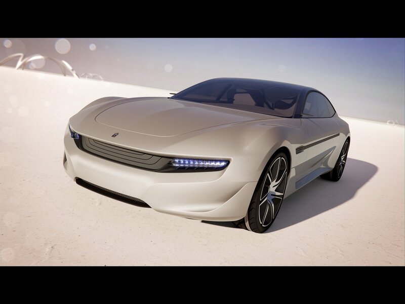 White Concept Car — Serene, Afternoon, 3d Render, Desert, Sky
