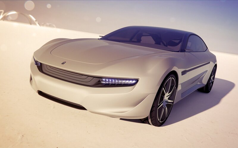 White Concept Car — Serene, Afternoon, 3d Render, Sand, Sky