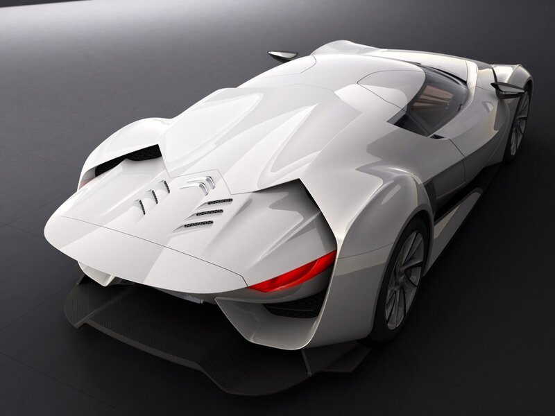 White Concept Car — Sleek, 3d Render, Rear View