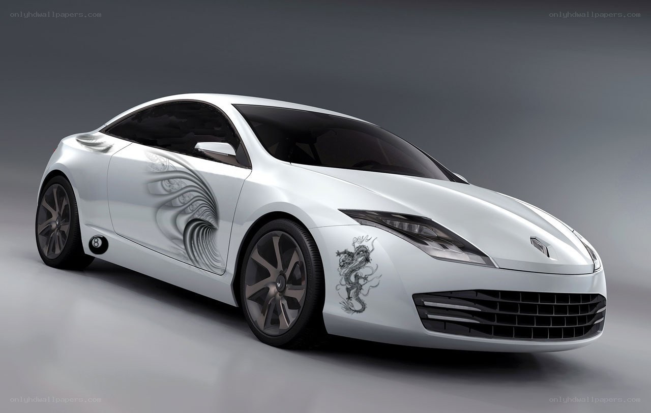 white concept car with dragon design