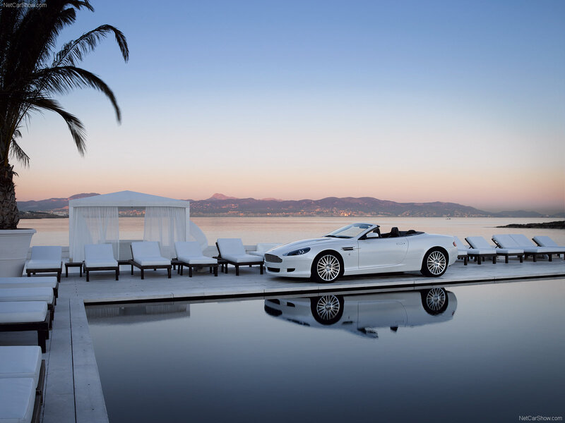 White convertible by the pool