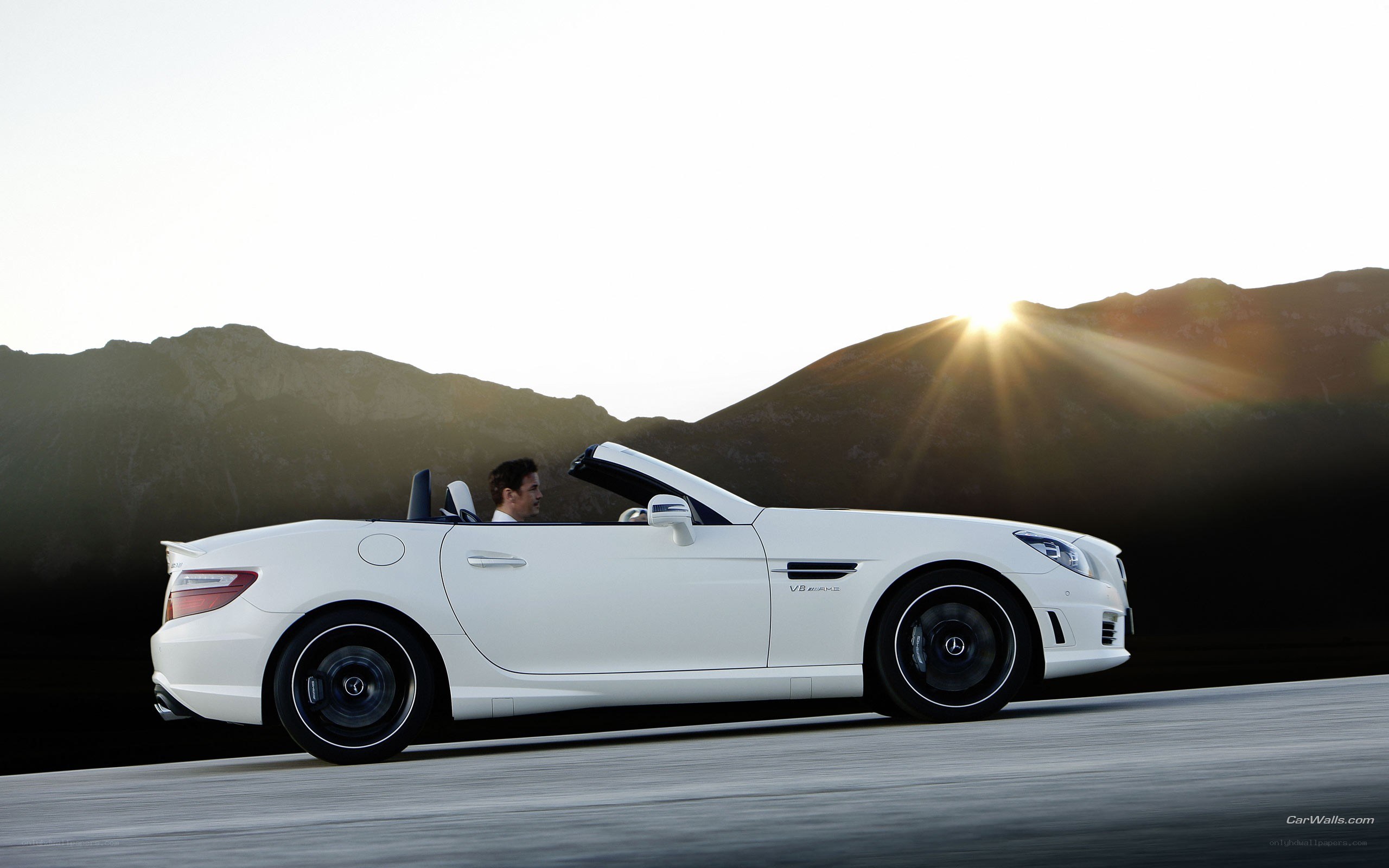 White convertible car at sunset