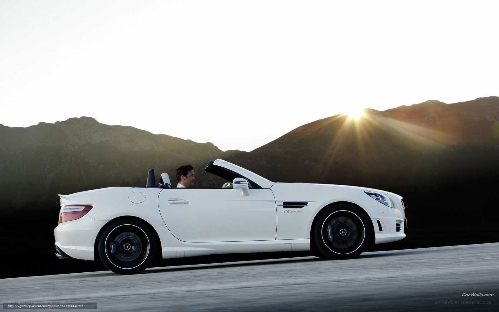 White convertible car at sunset