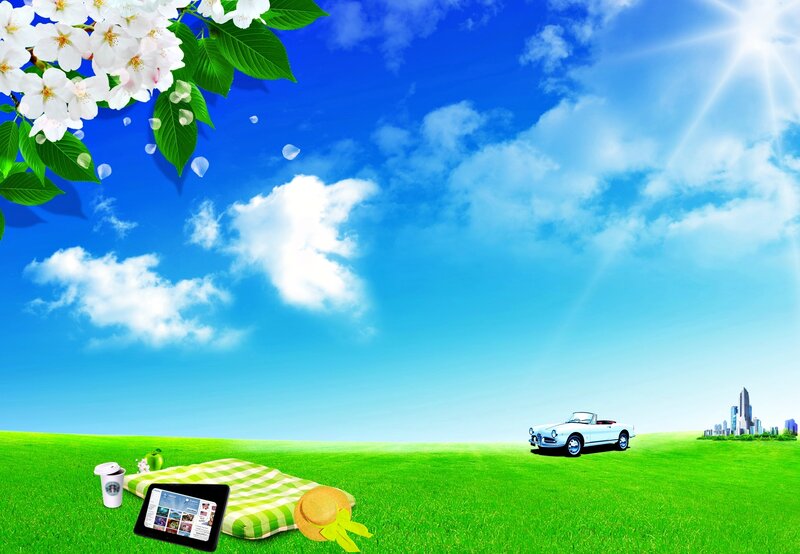 White Convertible Car — Blue, Serene, Afternoon, Digital Art