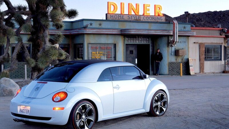 White Convertible Car — Calm, Sunset, Photograph, Diner