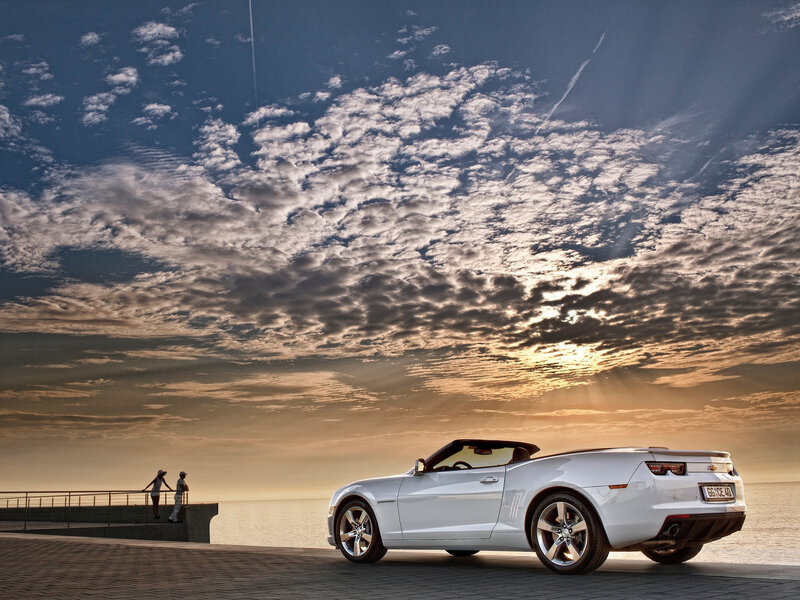 White Convertible Car — Dramatic, Sunset, Photograph, Couple