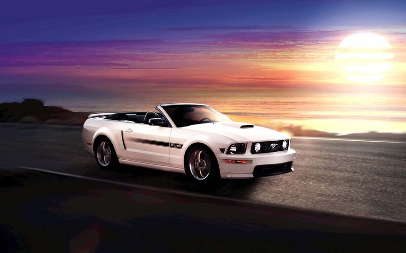 White Convertible Car — Dramatic, Sunset, Photograph, Road, Sun, Ocean