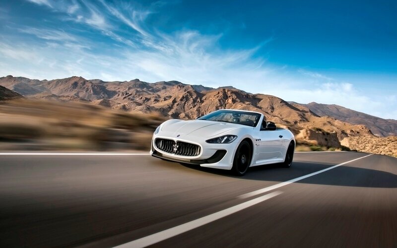 White Convertible Car — Dynamic, Afternoon, Photograph, Road, Mountains