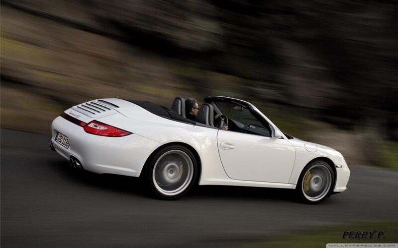 White Convertible Car — Dynamic, Photograph, Driver, Road, Trees