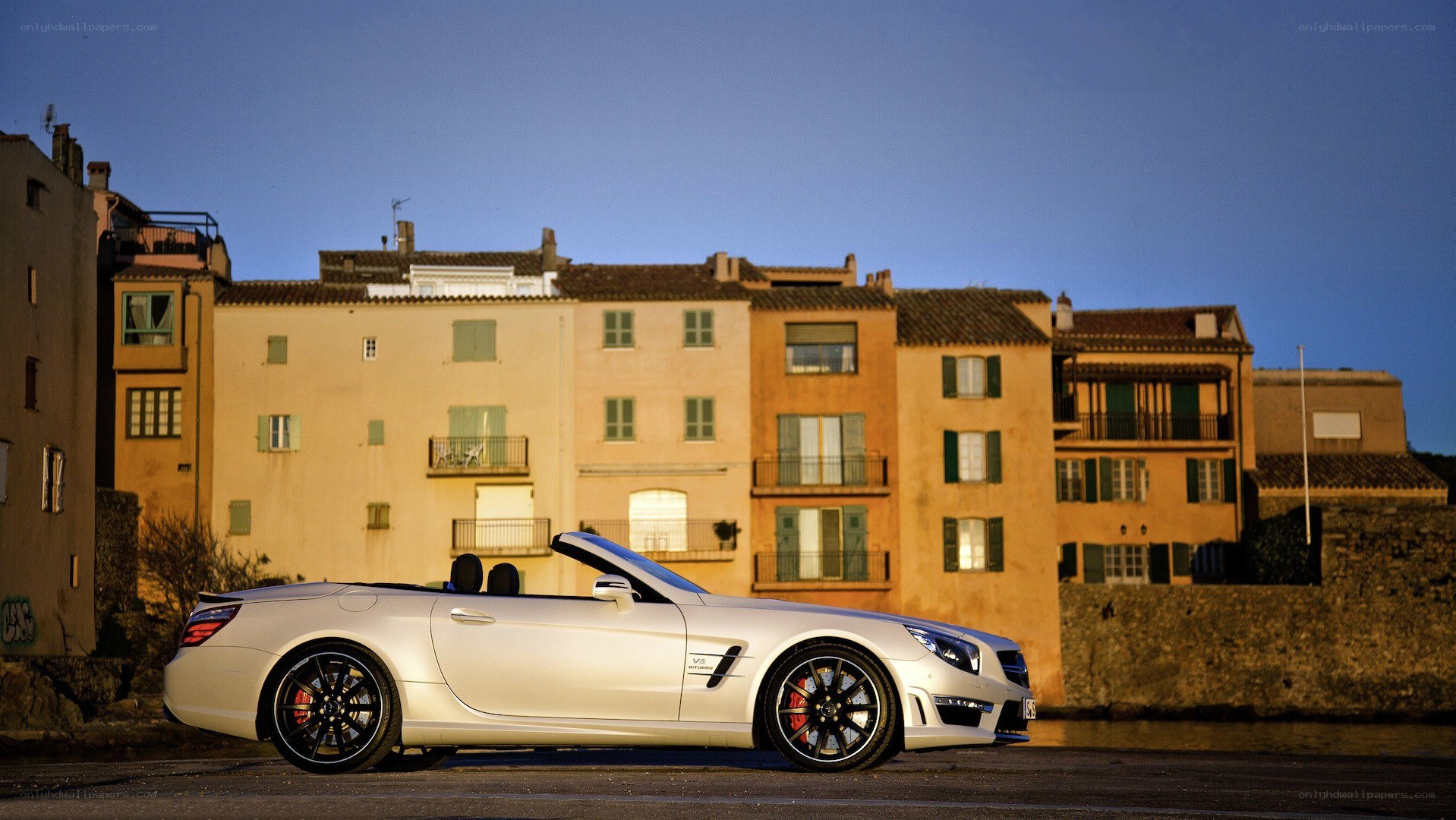 White convertible car in a town