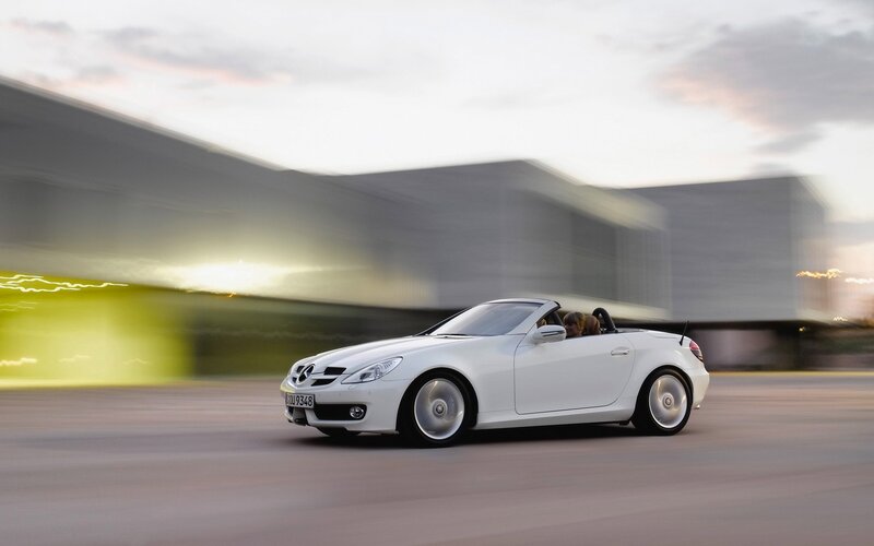White convertible car in motion