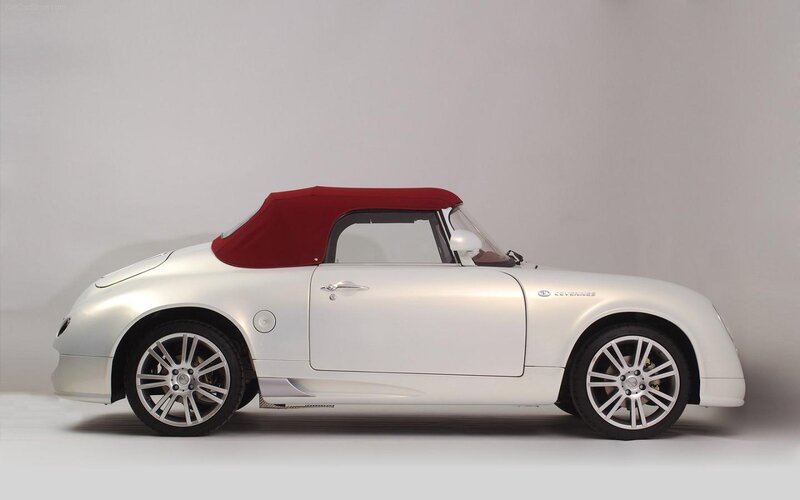 White Convertible Car — Neutral, Photograph, Red Soft Top, Silver Wheels